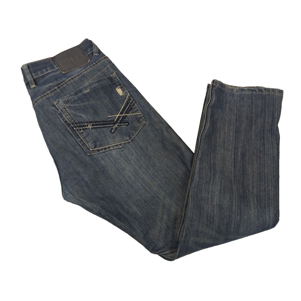 Fusai Men's Jeans 36x30 Vintage Blue Distressed Denim 1997 Y2K Embroidered VTG